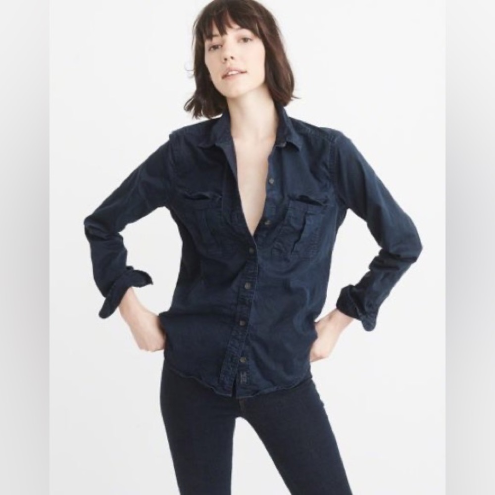 Abercrombie & Fitch Military Twill Button Down Shirt in Navy